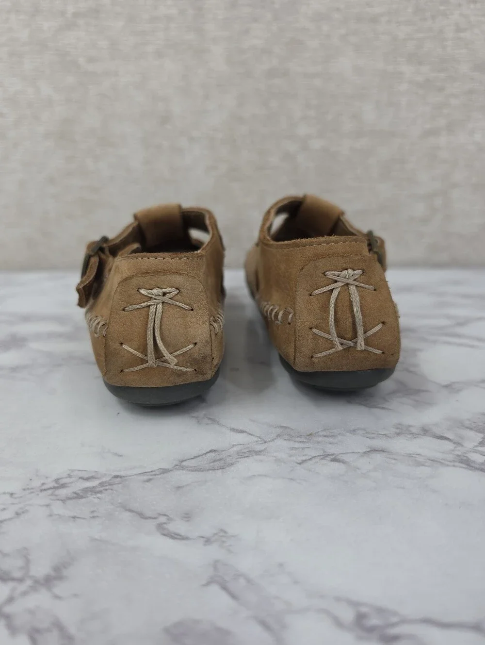 Vintage Hush Puppies Girls Tan Leather Mary Jane Moccasin Shoes Boho Western